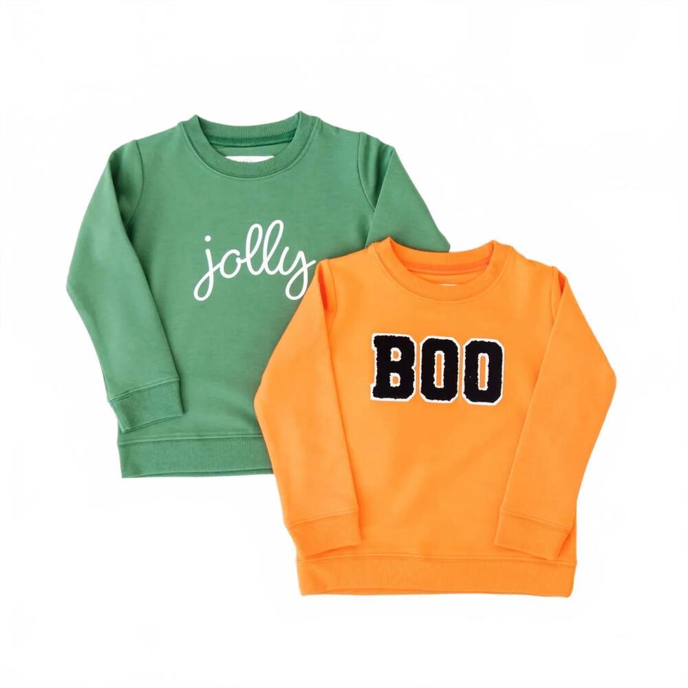 NEW DREAMIERE kids' jolly boo seasonal crew neck set in orange/ green